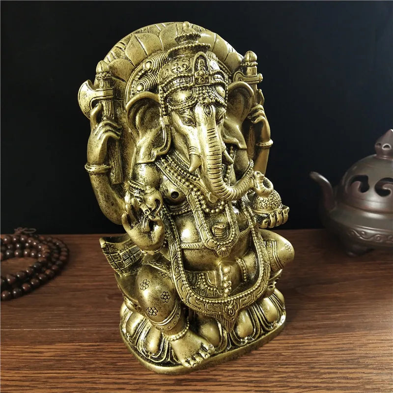 Estátua decorativa Ganesha dourada (Arquétipo de fartura, abundância e prosperidade)